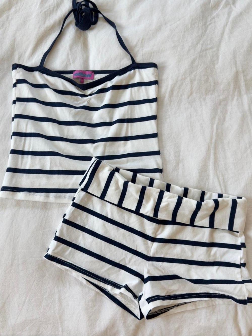 Edikted Striped Navy & White Halter Sleep Set